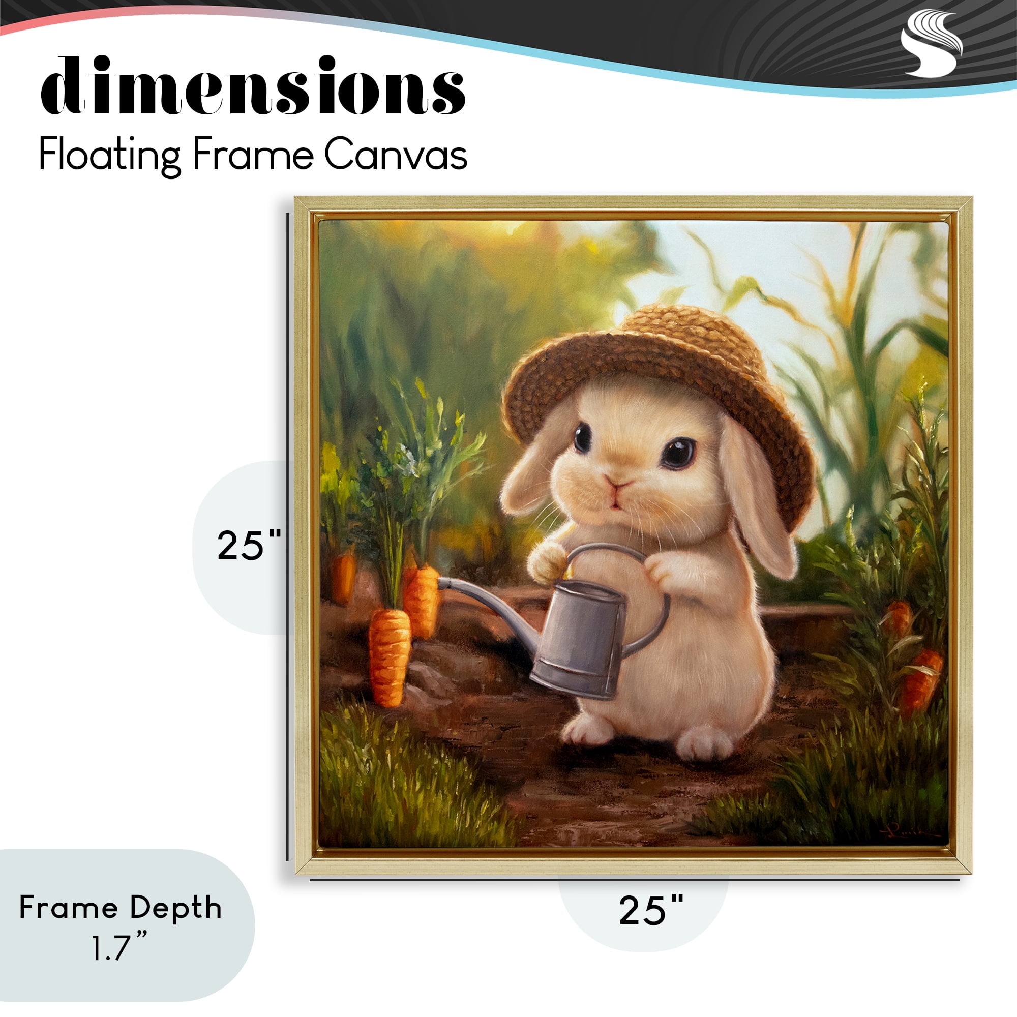 Stupell Industries Bunny with Carrot Garden Gold Framed Floater Canvas Wall Art, design by Lucia Heffernan