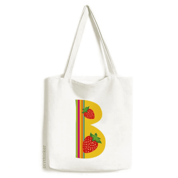 B Alphabet Strawberry Illustration Pattern Tote Canvas Bag Shopping Satchel Casual Handbag