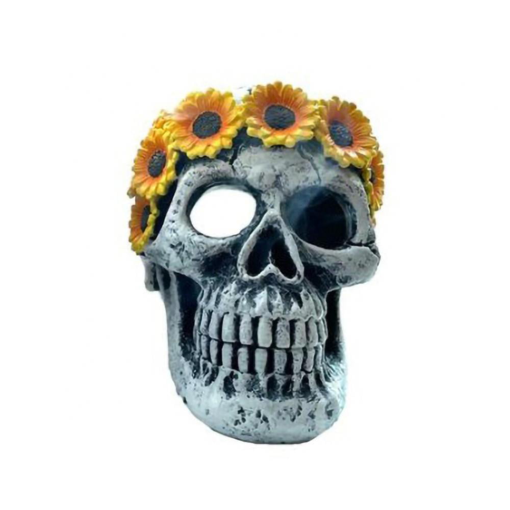 Skull Blue Flower Resin Skull Head Paper Weight Desk Alter Home Decor Halloween