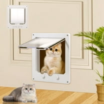 Grusce Cat Door Interior Door White Plastic Interior Cat Door Easy to Install Indoor Cat Door Upgraded Pet Door with Flap and 4 Way Locking for Interior Doors Medium Cats Kitties