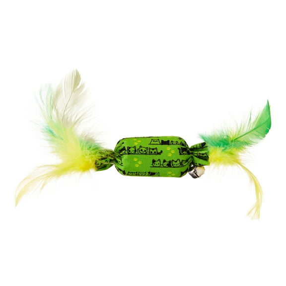 Vibrant Life Catnip Candy Cat Toy with Feathers and Bell, Green
