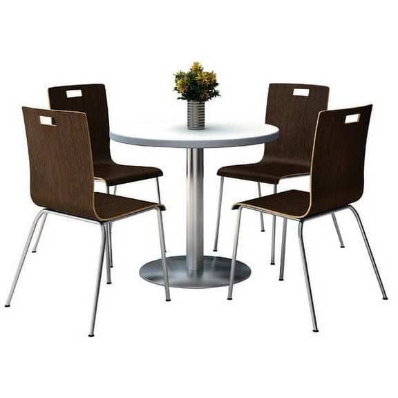 KFI Studios Mode Round 3' Dining Table Set, Natural, 4 White Jive Chairs
