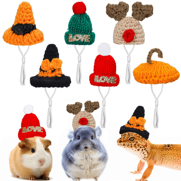 6Pcs Hamster Hats Hand Knitted Small Animals Hats Mini Hat Tiny Guinea Pig Hats Colorful Accessories for Small Animals Halloween Holiday Party Clothes Accessories