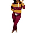 thumbnail image 3 of VBTAPA Womens 2 Piece Casual Tracksuit Long Sleeve Hoodie Sweatsuit Striped Hooded Sweatshirt and Drawstring Sweatpants Set Jogging Matching Suits with Pockets Deal of The Day Wine M, 3 of 5