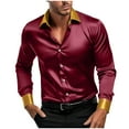 thumbnail image 2 of NTACZA Red Mens Shirts Long Sleeve Disco Solid Button Down Shirt Satin Party Classic Fit Men Shirts XXXXXL, 2 of 8