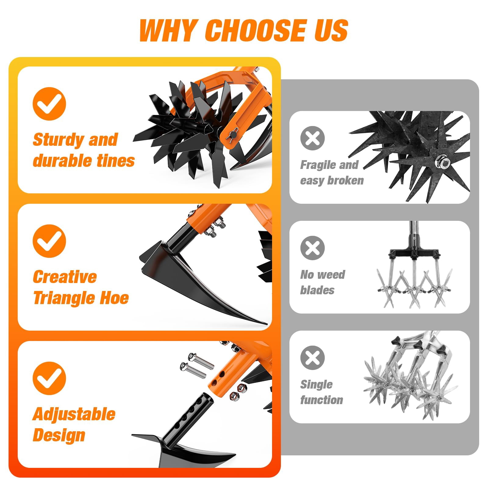 Hand Tiller Garden Cultivator  With Upgrated Triangle Hoe And Adjustable Long Handle 2-in-1 Weeder & Soil Aerator For Lawn Care Cultivate Plant Reseed Gardening Tools