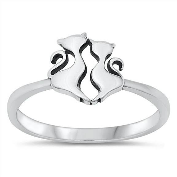 All in Stock Sterling Silver Two Lovely Cats Ring size 5