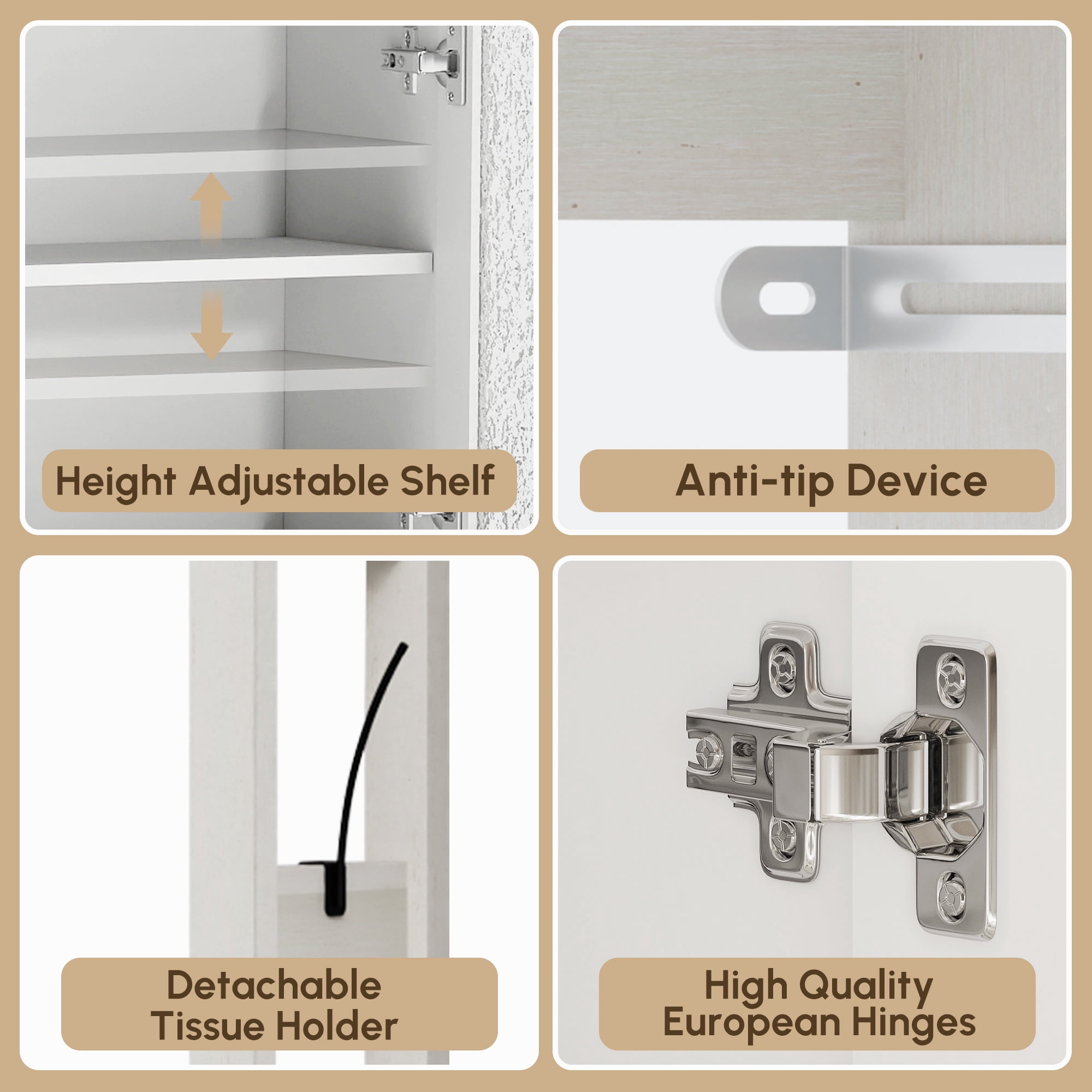 HMstone Over The Toilet Storage Cabinet, 23.7’’W Bathroom Storage Shelf Organizer with Acrylic Doors, Freestanding Above The Toilet Storage Cabinet with Adjustable Shelf for Bathroom, White