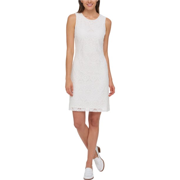 Vestido acampanado de encaje Tommy Hilfiger mujer blanco 10 A-line