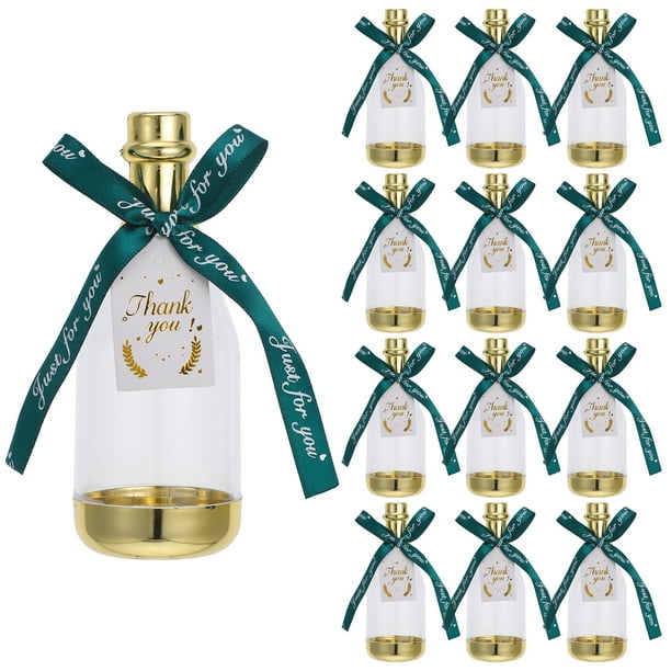 12 minibotellas de plástico para caramelos, cajas de plástico con cinta para regalos de boda, despedida de soltera, baby shower, fiesta de cumpleaños