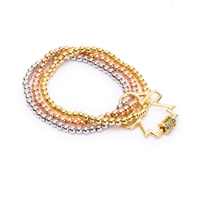Pulsera Triple 3 Colores con Dije Niña / Niño Chapa de Oro 18k multicolor 1 Ametrinaa MPPD0002