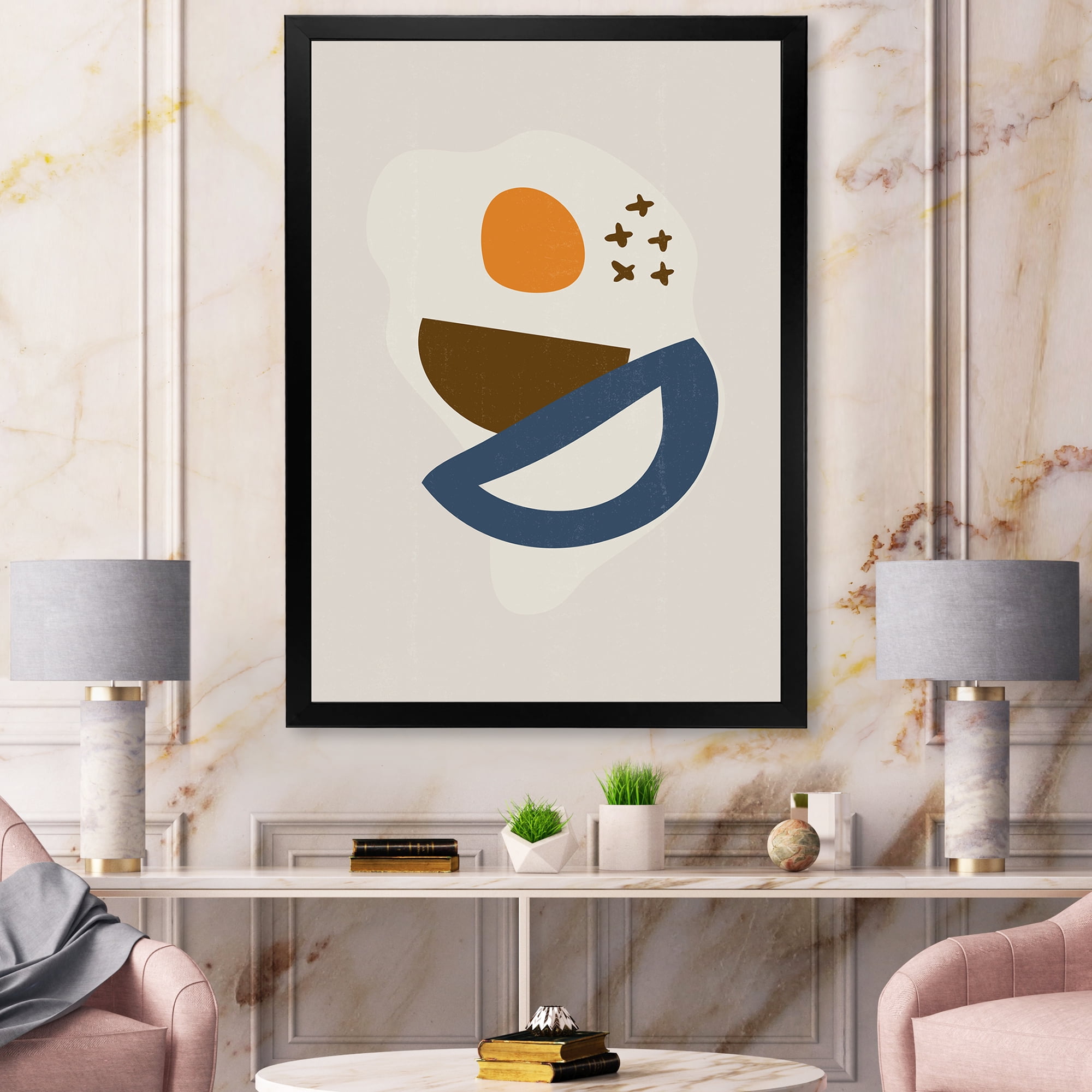 Designart 'Abstract Moon and Sun Geometric Print I' Modern Framed Art Print