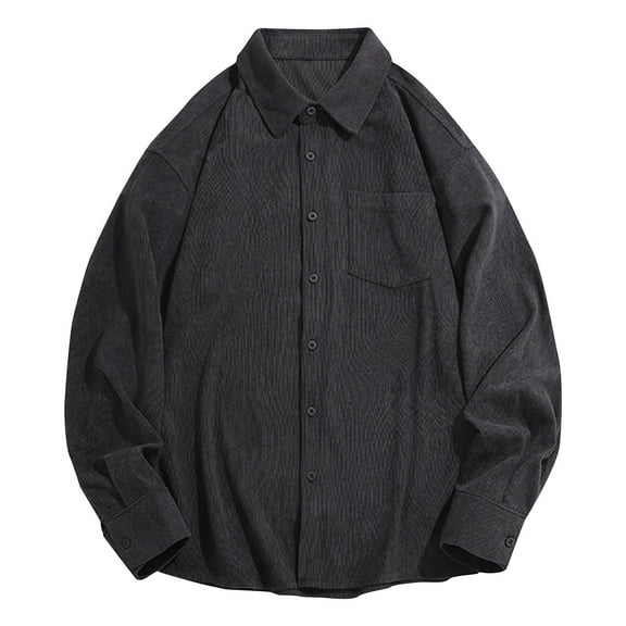 UAMVSH Plus Size Corduroy Shirts for Men Fall Winter Collared Dressy T-Shirts Warm Comfy Long Sleeve Button down Basic Tops with Pockets(X-Large,Gray)