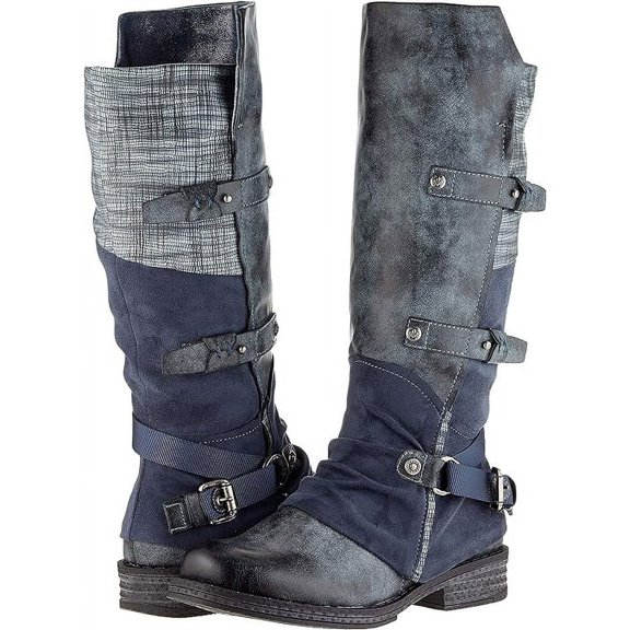 Rieker Women's 92284-45 Classic Buckle Knee-High Boots, Grey, Size EU 36