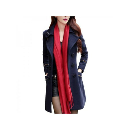 Lavaport Women Double Breasted Wool Trench Coat Slim Mid Long Jacket Warm