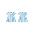 thumbnail image 2 of BemeyourBBs Toddler Baby Girl Summer Beach Dress Little Girls Princess Party Dress Puff Short Sleeve Peter Pan Doll Collar Cute Castle Tiara Embroidery A-Line Casual Pleated Dresses, 2 of 7