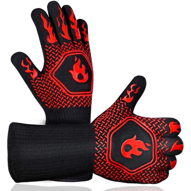 Guantes Resistente al calor Guante Recubrimiento de silicona Mits de horno Spacle-Saving Reutilizable para hornear para asar a asar rojo 1 par de 14 pulgadas kenally HA010624-01