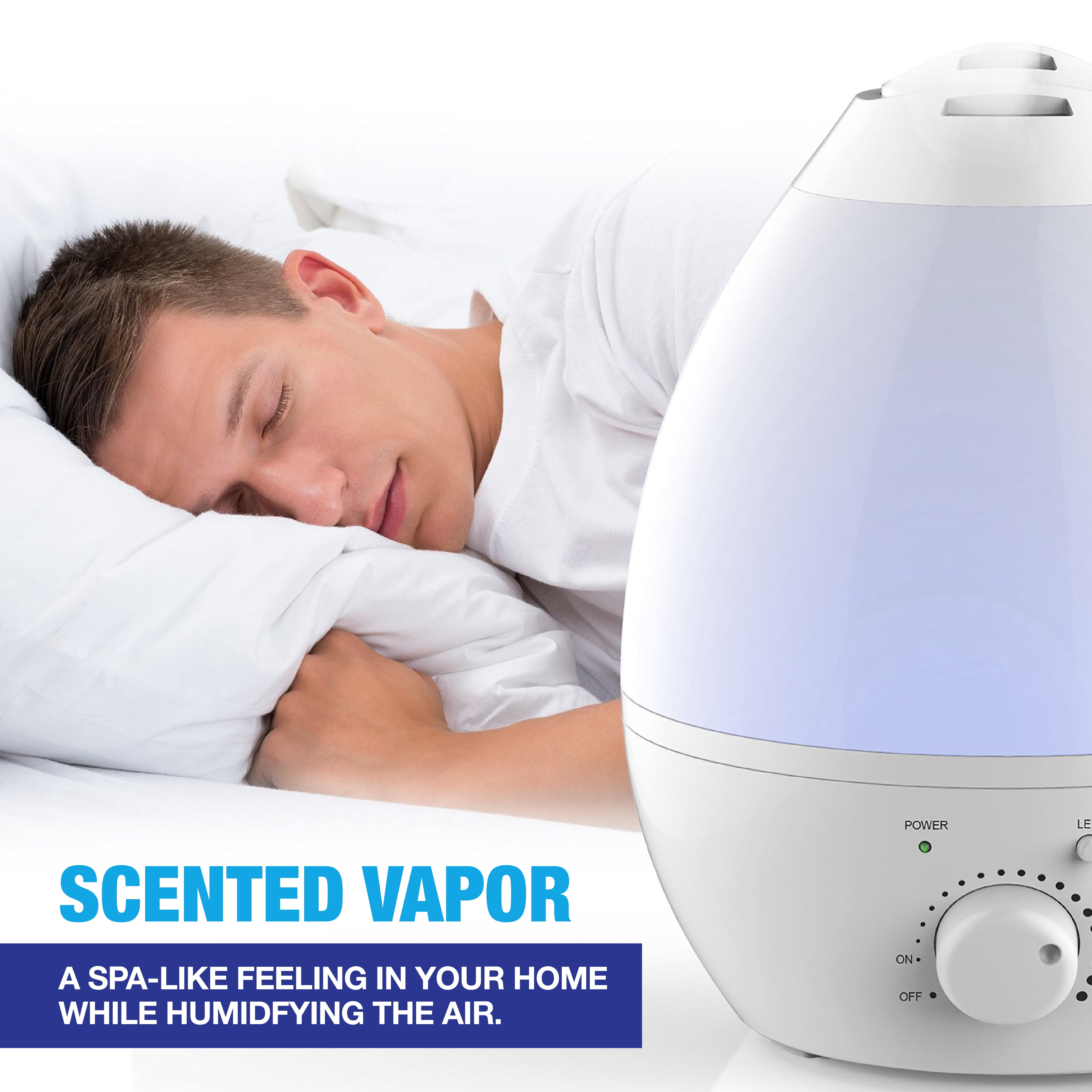 Bell + Howell Cool Ultrasonic Humidifier with XL 1 Gallon Capacity, Built In Aroma Diffuser, 7 Color Changing Nightlight