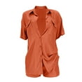 thumbnail image 5 of Liacowi Ladies Summer Leisure Suit, Solid Color Loose Lapel Short Sleeve Single-breasted Pocket Shirt Tops + Drawstring Shorts Set, 5 of 9
