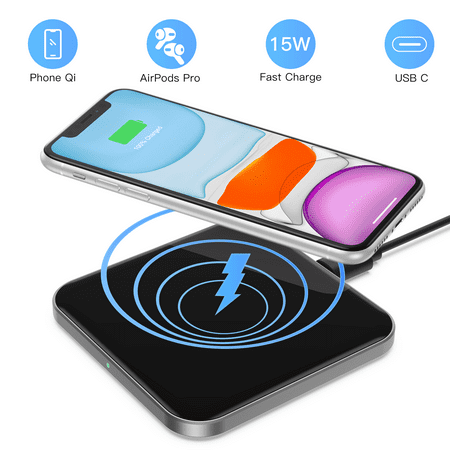 AGPTEK Wireless Charger for Phones, 15W Max Fast Charge Wireless Charging Pad with USB-C, Black