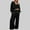 Black, variant on Abomasnow Womens 2 Piece Outfits Casual V Neck Shirts and Wide Leg Long Pants Loose Fit Running Workout Tracksuit Sets
