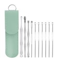 thumbnail image 1 of Graflsoa Compact Stainless Steel Ear Cleaning Kit with Mint Green PU Pouch, 10-Piece Set for Ear Hygiene, Silver Ear Scoops Included, 1 of 7