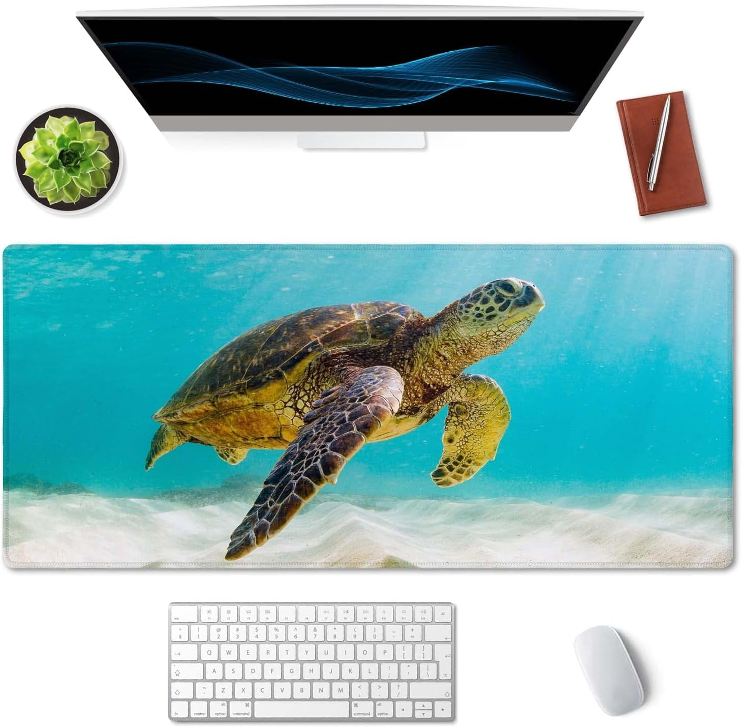 Large Mouse Pad, Full Desk XXL Extended Gaming Mouse Pad 35.4" x 15.7", Waterproof Desk Mat with Stitched Edge, Non-Slip Laptop Computer Keyboard Mousepad for Office & Home, Sea Turtle