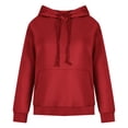 thumbnail image 4 of IROINNID Women's Long Sleeve Hoodie Mid-Length Solid Color Stylish Sweatshirt Pullover, Wine, 4 of 6