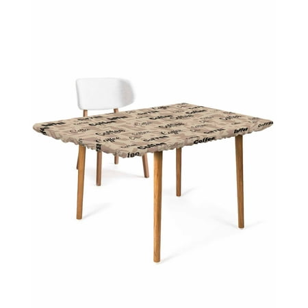 

Brown Coffee Elastic Fitted Tablecloth Waterproof Table Cover Wipeable Table Cloth Protector for Outdoor Indoor Picnic Party Universal Rectangle 4ft Vintage Farmhouse Coffee Bean Cups