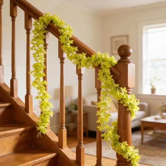 Artificial Lilac Flower Garland Faux Plastic Flower String Garland with Green Leaves, Lightweight Indoor Outdoor Decor, Perfect for Easter Spring Party, Wedding Arch, Home Wall & Garden Decoration