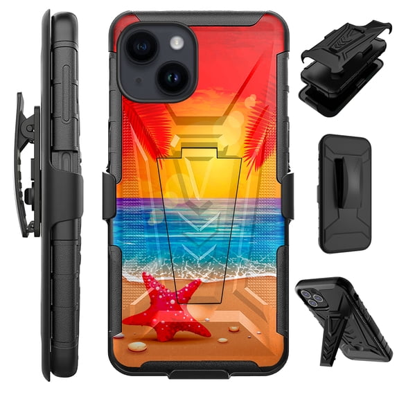Compatible with iPhone 14 6.1" Hybrid Luxguard Holster Phone Case Cover (Sunset Beach)