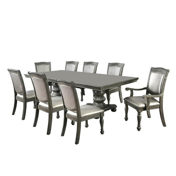Furniture of America Alstroemeria Wood 9-Piece Extendable Dining Set in Gray
