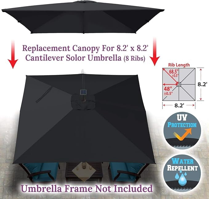 SOLAXO Replacement Umbrella Canopy for 8.2ft x 8.2 ft 8 ribs