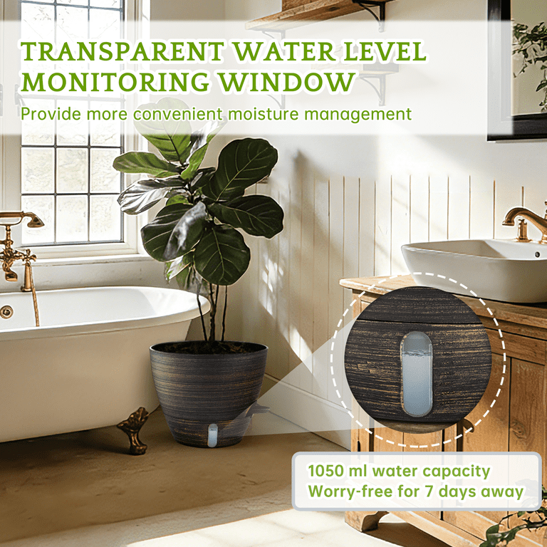Fiason 3-Pack Self-Watering Planters, 8, 9, 10 Inch Bronze photo 7