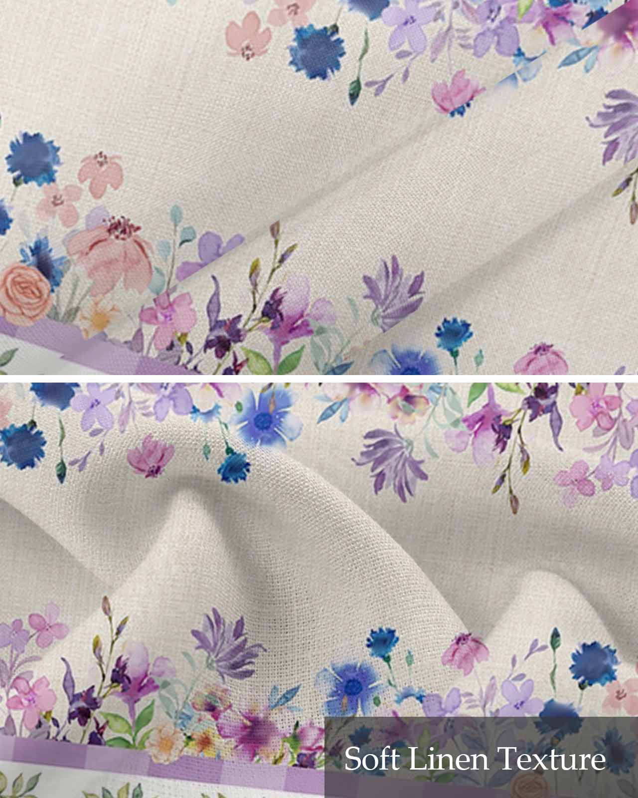 Purple Blue Flowers Linen Curtain Valance for Bedroom/Bathroom/Kitchen/Office/Living/Dining Room Window,Elegant Spring Floral Botanical Rustic Rod Pocket Topper Decorative Cafe Drapes Panel 54"x18"