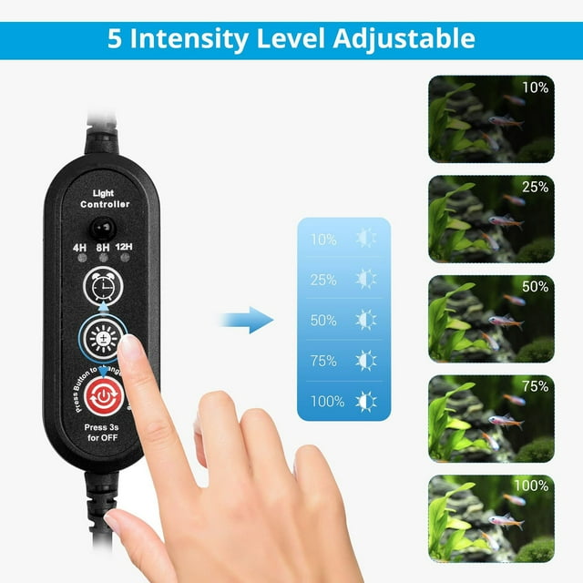 yeacher Lumière d'Aquarium LED RVB Télécommandée avec Fonction Lever/coucher de Soleil pour Aquariums de Poissons Tropicaux et de Coraux, 49 cm, 110-220 V, Réglage de Luminosité à 5 Vitesses