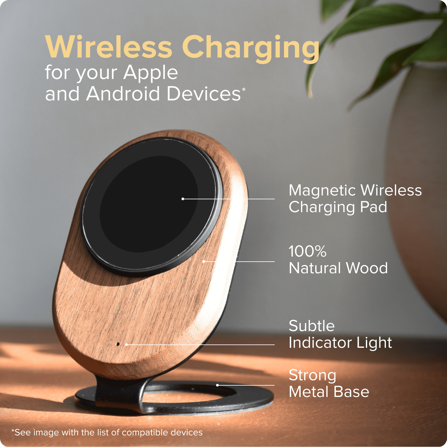 Nuvik Wood Wireless Phone Charger iPhone 12 + Magsafe Magnetic Charging Station