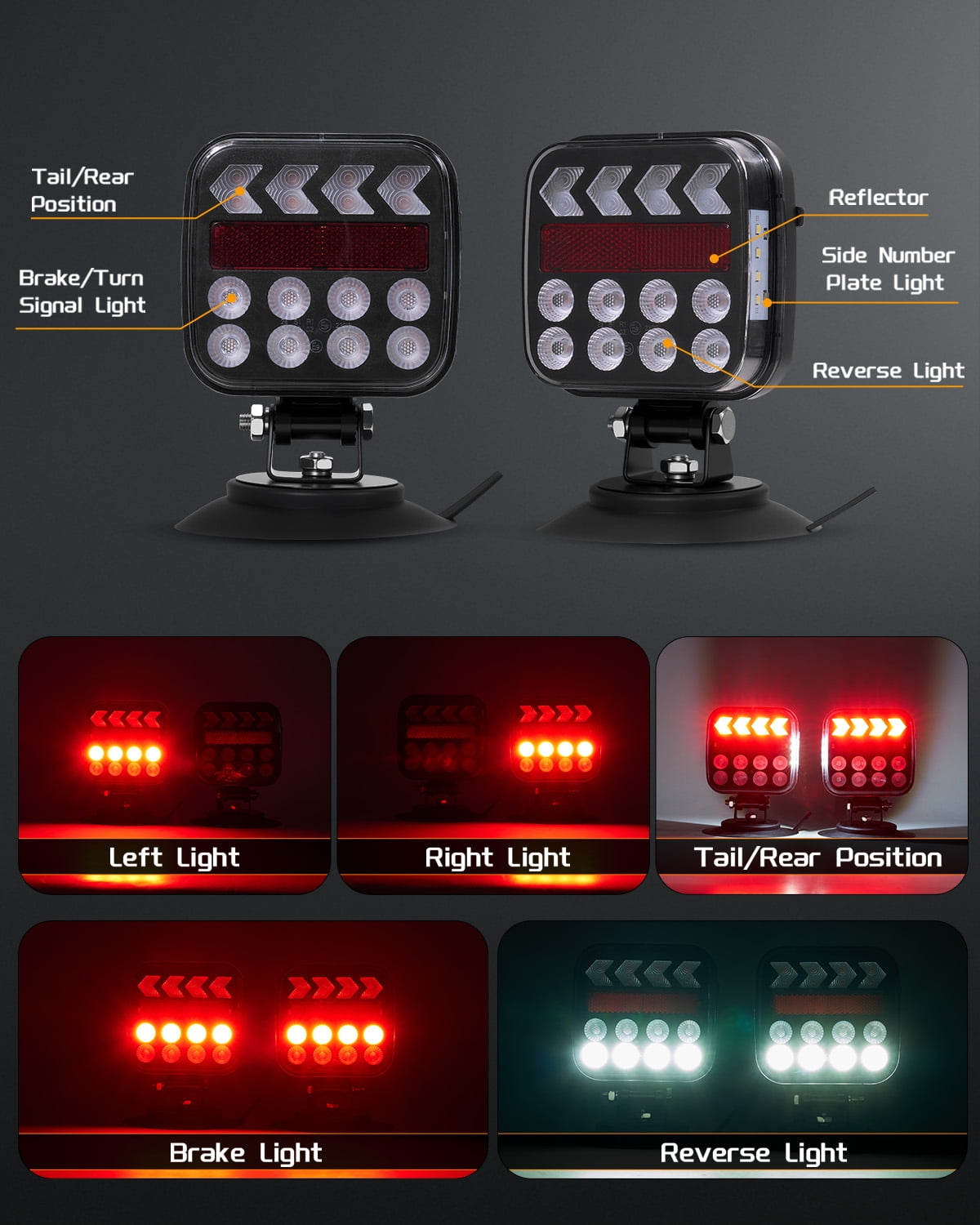 Wireless Magnetic Trailer Lights Kit Rechargeable LED Tail Turn Signal Brake