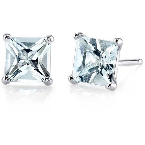 4 cttw Valentine's Day Gifts Round Cut Simulated Aquamarine Stud Earrings in 10K Solid Gold