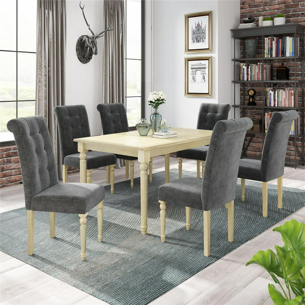 7 Piece Dining Table Set With 6, Gray Upholstered Dining Chairs Set Of 6