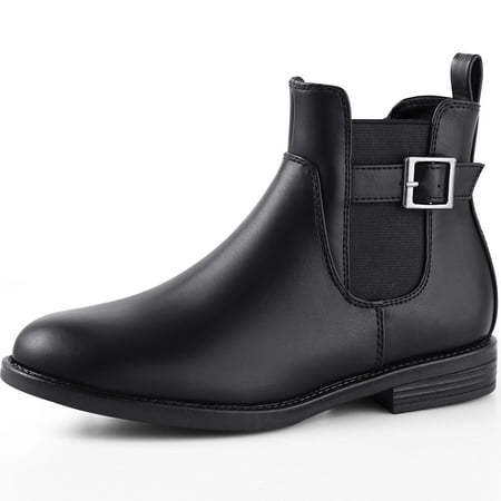 

HARVEST LAND Women Chelsea Boots Black Buckle Ankle Boots Fashion Soft Flat Booties for Female Size 11