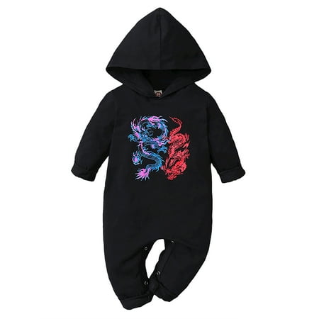 

PBaeM Infant Baby Boys Printed Hooded Long-Sleeved One-Piece