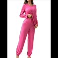 thumbnail image 1 of Conjunto de Pijama de 2 Piezas para Mujer, Camiseta y Pantalón Lisos, Suave y Elástico. Rosa Roja M, 1 of 10