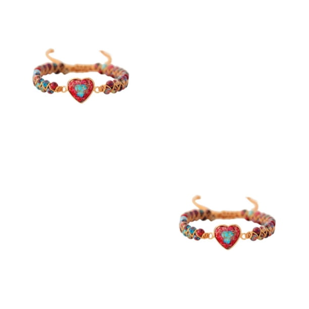 Qarigey de mujer con forma de corazón, dije de piedras preciosas naturales, pulseras con dijes de corazón de piedra Natural hechas a mano, Rojo 2Conjunto