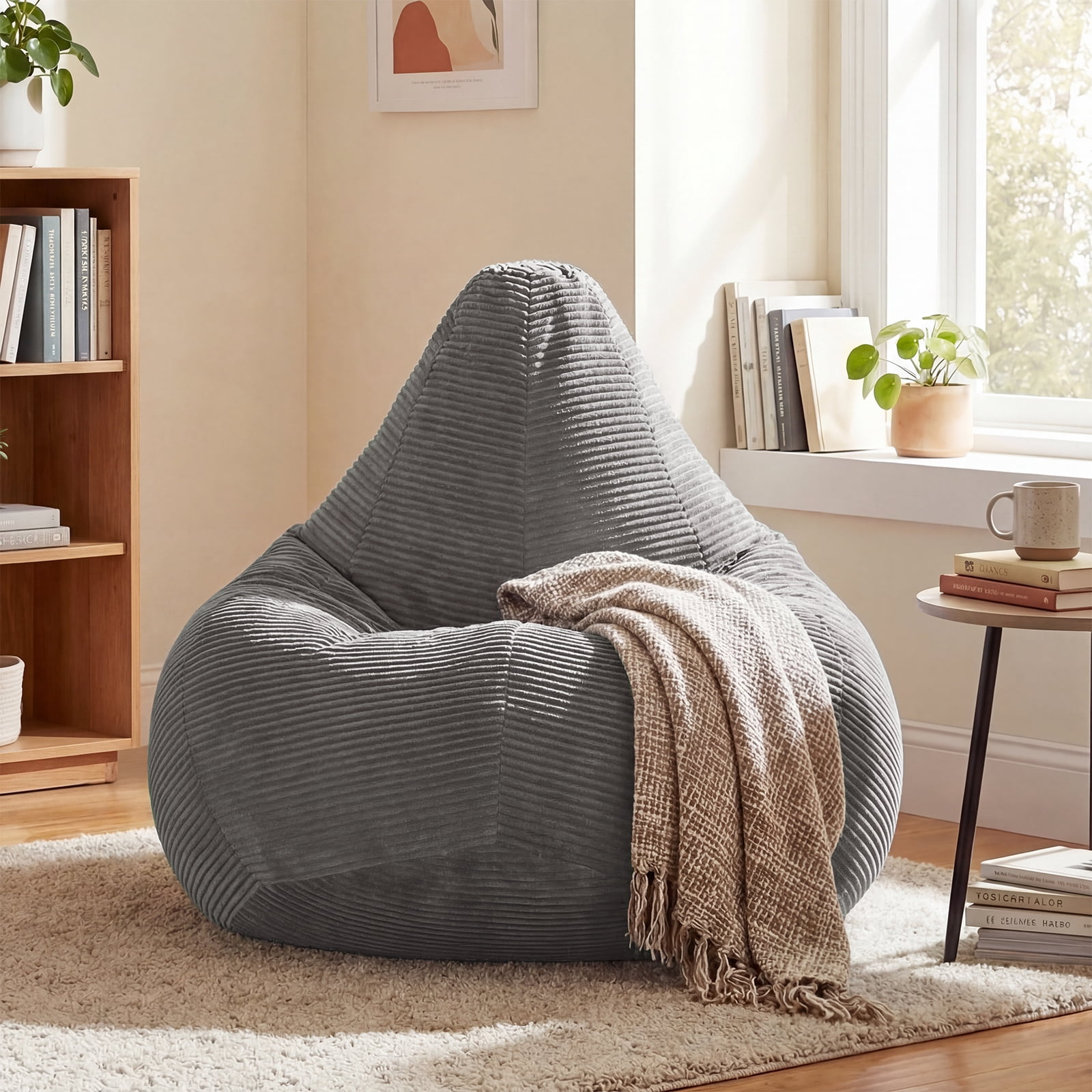 Costway Bean Bag Chair for Adults with Skin-friendly Corduroy Cover & Soft Sponge Filling Dark Gray