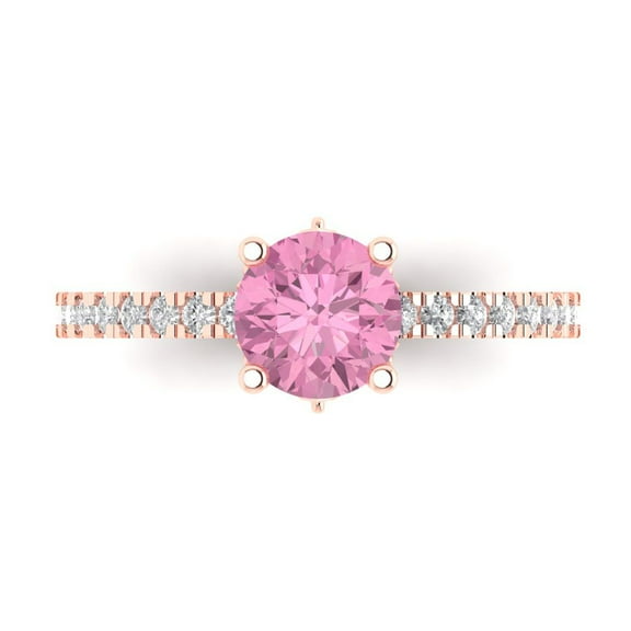 Solitaire with Accents Engagement Ring for Women - 1.465ct Simulated Pink Diamond in 14K Rose Gold Promise Ring