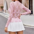 thumbnail image 3 of KDDYLITQ Mesh Tops for Women Long Sleeve Sheer Sexy Undershirt Mock Neck Floral Lace See Through Shirts Pink 2XL, 3 of 5