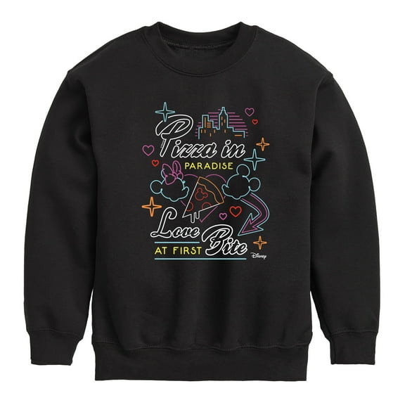 Disney - Minnie & Minnie - Love At First Bite - Pizza in Paradise - Youth Crewneck Fleece Sweatshirt