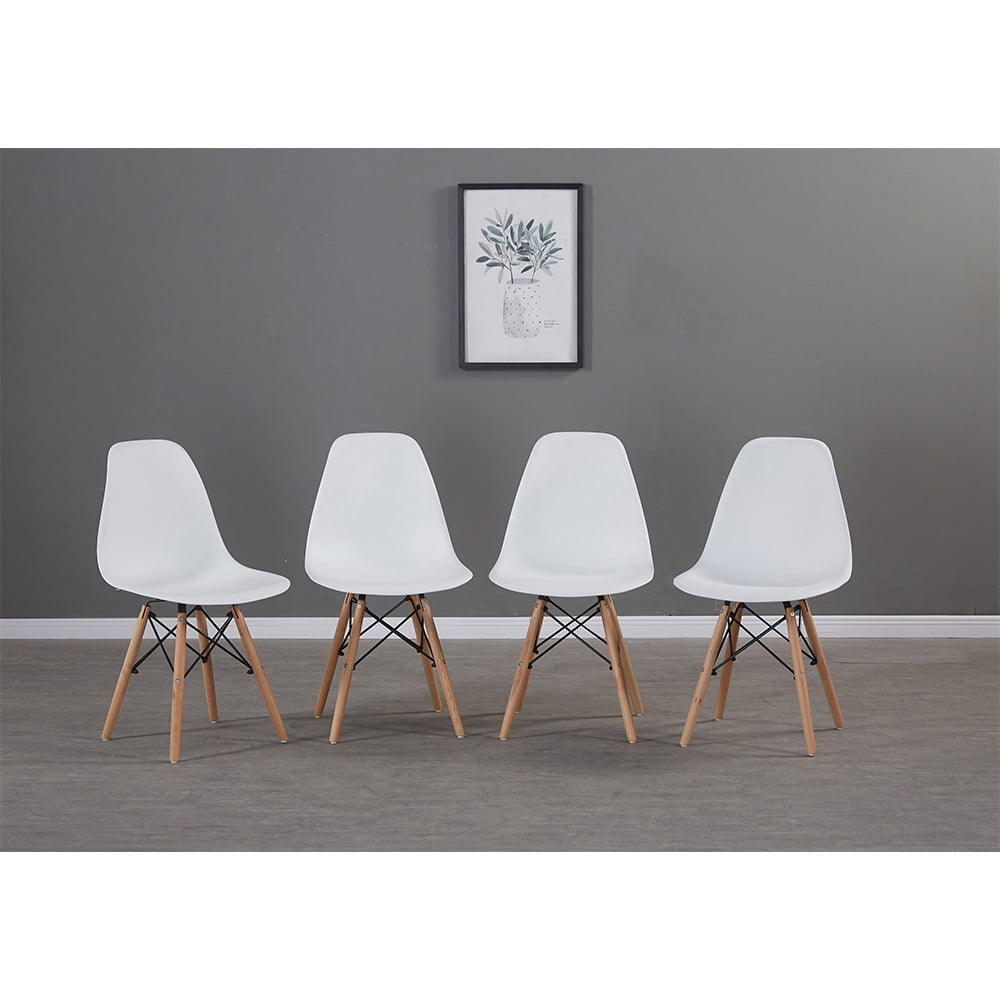 Kepooman Elegant Dining Chairs Set of 4, Plastic Chair at home with Wooden Legs, Side Chairs for Living Room Kitchen Bedroom, White Kepooman Elegant Dining Chairs Set of 4, Plastic Chair at home with Wooden Legs, Side Chairs for Living Room Kitchen Bedroom, White