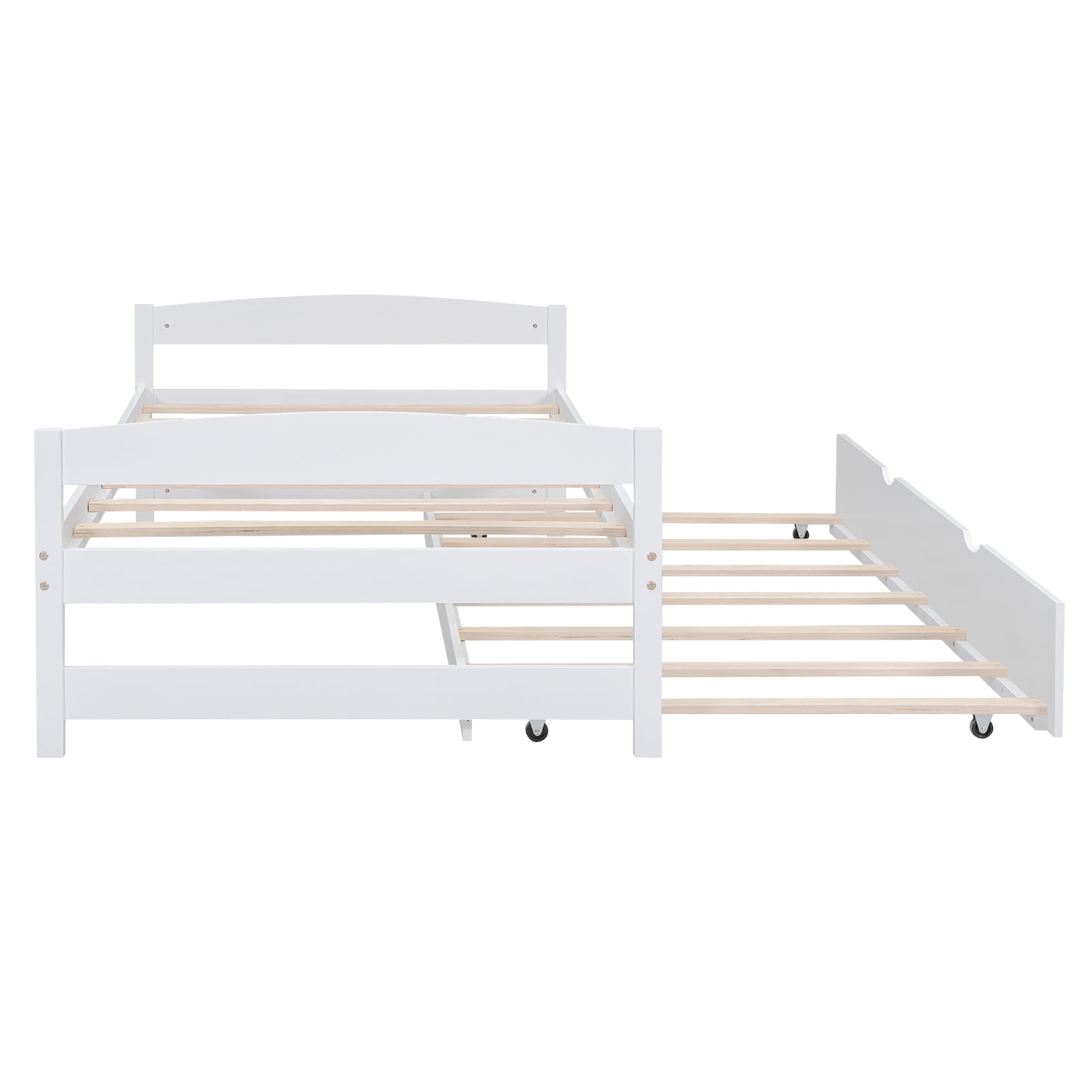 Euroco Twin Size Platform Bed with Trundle, Low Profile Easy Assembly Wood Daybed, White